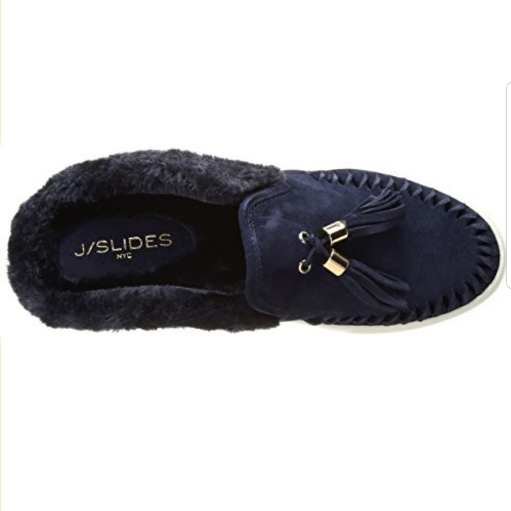 JSlides Azul Suede Mule with Faux Fur